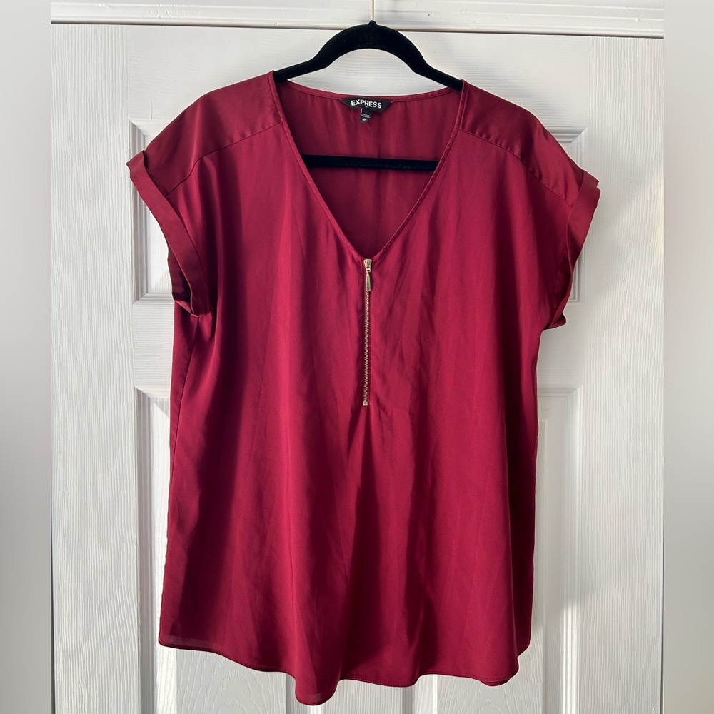Express half zip womens dress shirt - short sleeves - xl -maroon
